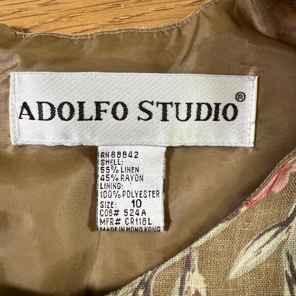 Vintage‎ Rose Bouquet Linen Blend Midi Sheath Dress Taupe Size 10 Cottage Church - Picture 4 of 5